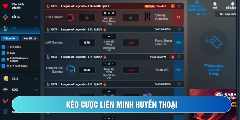 cược liên minh huyền thoại